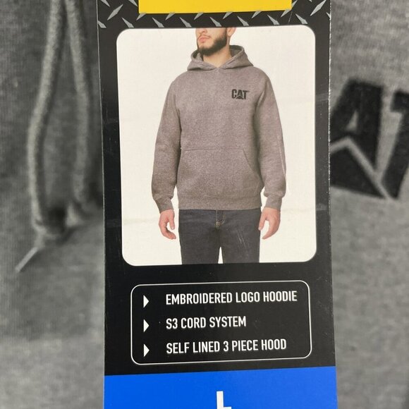 New Men's CATERPILLAR Size Large Gray CAT Logo Heavyweight Hoodie Sweatshirt - Picture 5 of 7